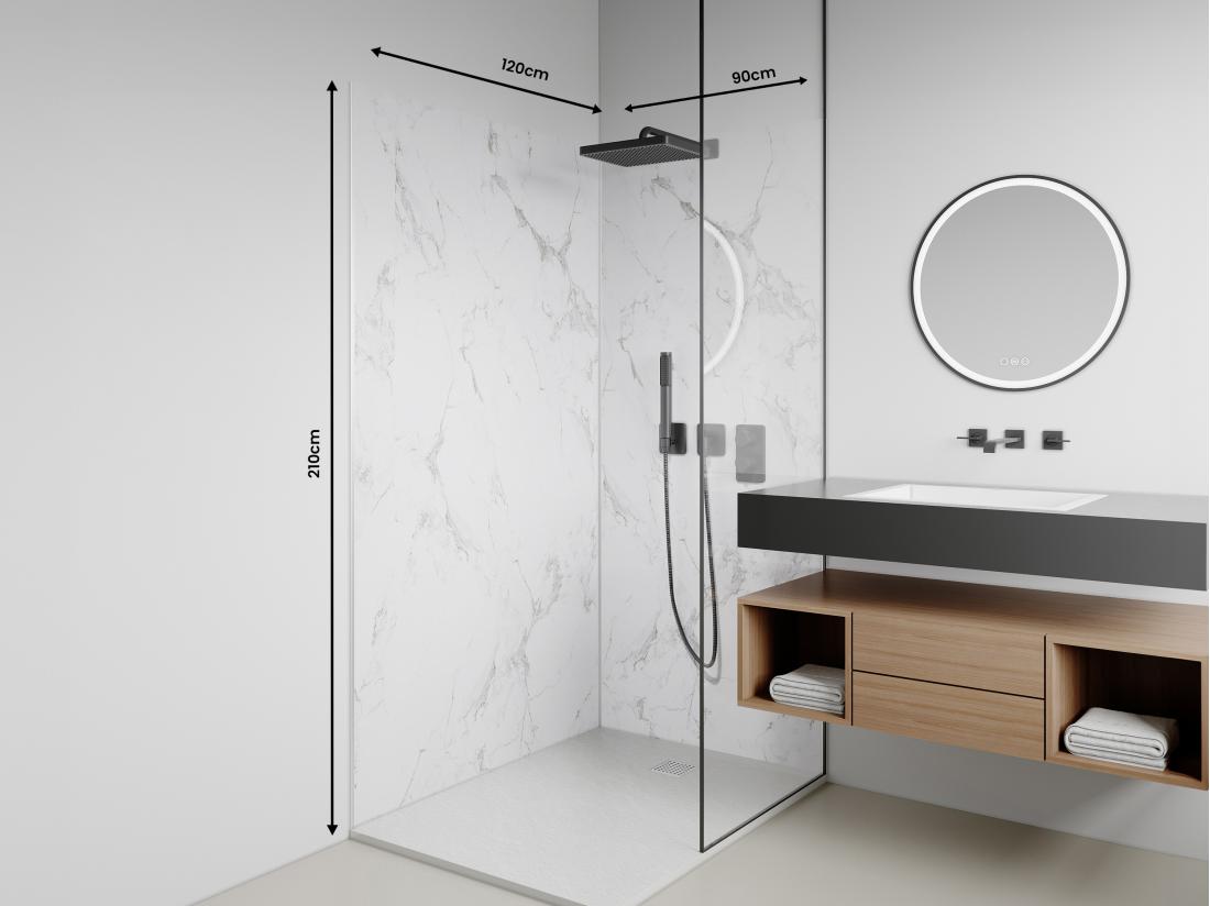Vente Unique Lot De 2 Panneaux Muraux De Douche Effet Marbre Blanc En Aluminium Avec Profilés - L90 X L120 X H210 Cm - ENEKO