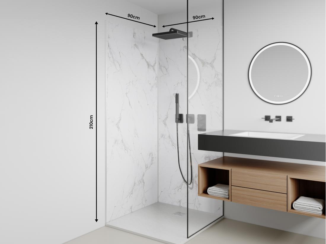 Vente Unique Lot De 2 Panneaux Muraux De Douche Effet Marbre Blanc En Aluminium Avec Profilés - 2 X L90 X H210 Cm - ENEKO