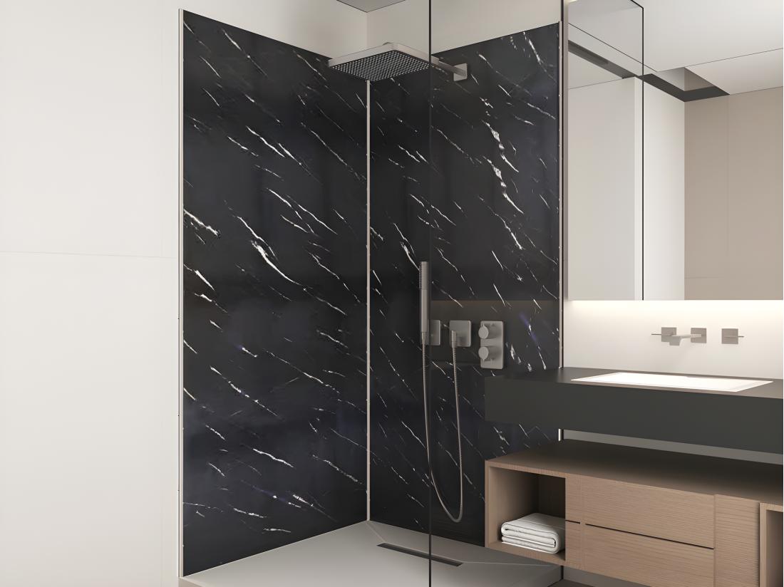 vente unique Lot de 2 panneaux muraux de douche effet marbre en aluminium avec profilés - 2 x L90 x H210 cm ENEKO