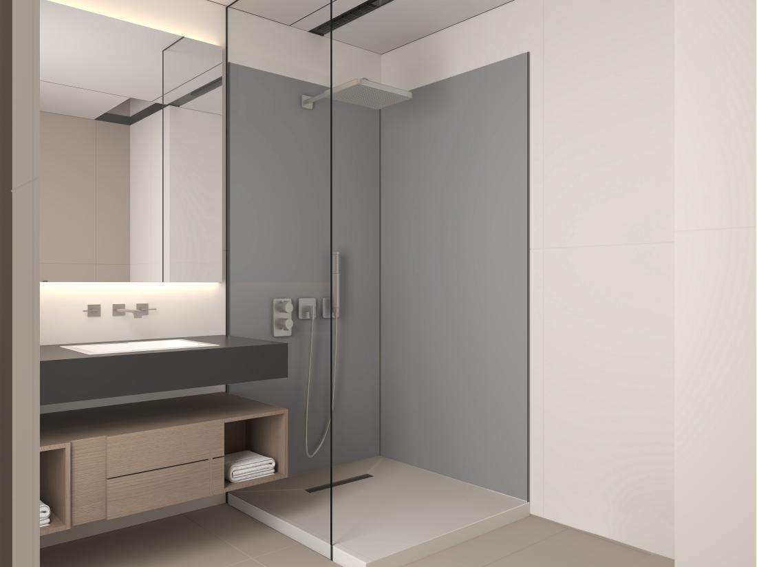 vente unique Lot de 2 panneaux muraux de douche gris en aluminium avec profilés - 2 x L90 x H210 cm - ITZIAR