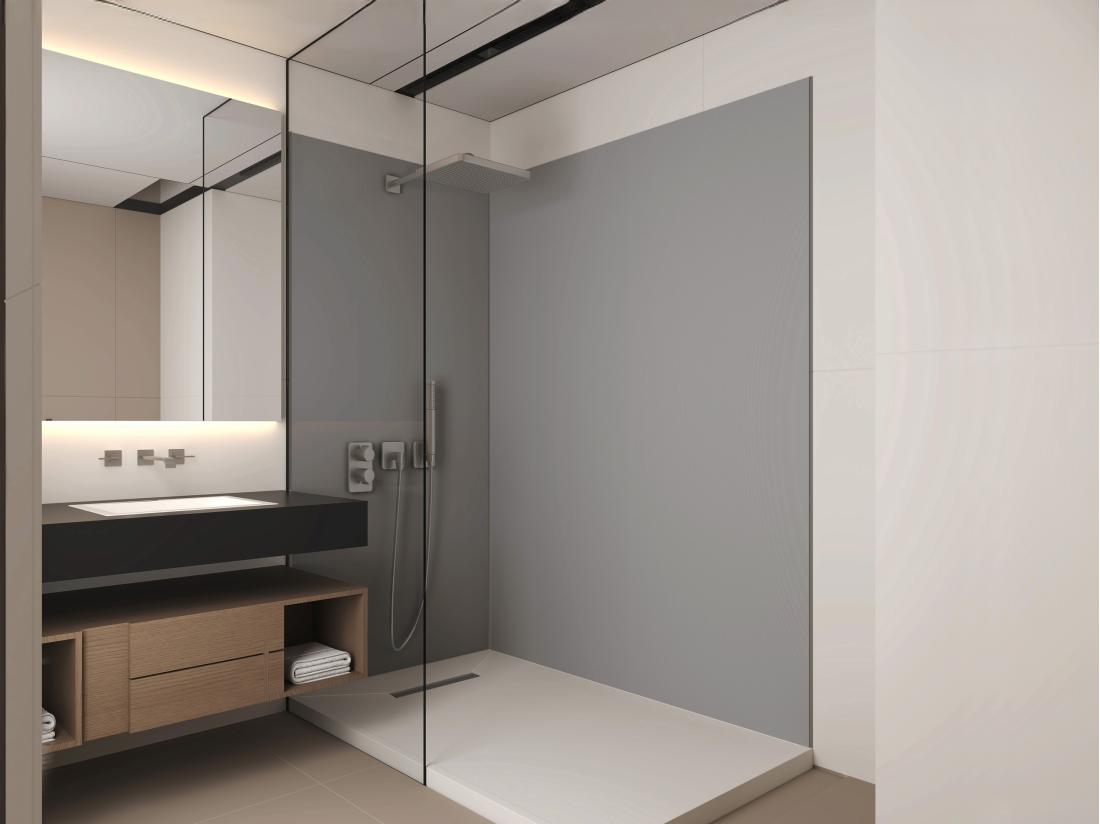 vente unique Lot de 2 panneaux muraux de douche gris en aluminium avec profilés - L90 x L120 x H210 cm - ITZIAR