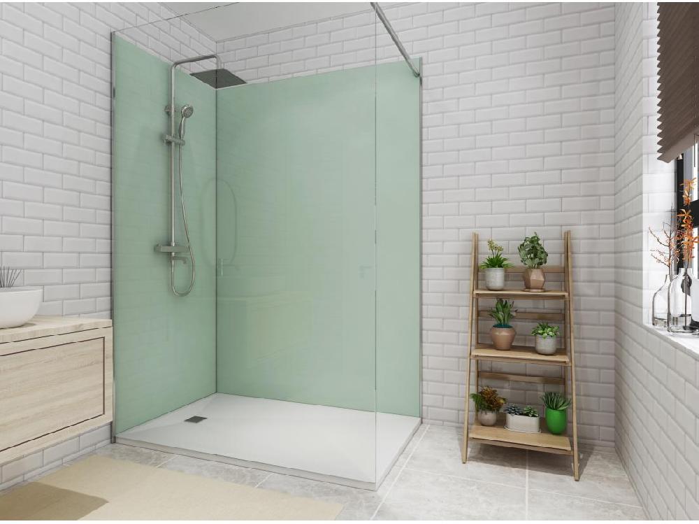 vente unique Lot de 2 panneaux muraux de douche vert clair en aluminium avec profilés - L90 x L120 x H210 cm - ITZIAR