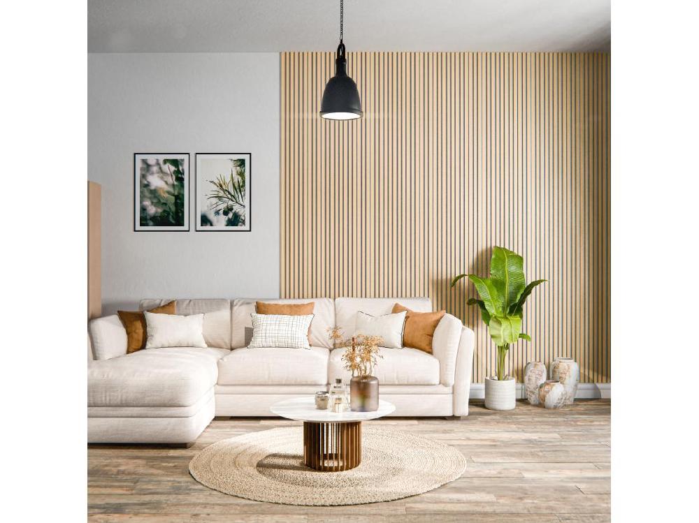 Vente Unique Lot De 2 Panneaux Tasseaux Bois - Chêne Feutre Blanc - 3 M² 2500 X 600 Mm Mon Marché Déco