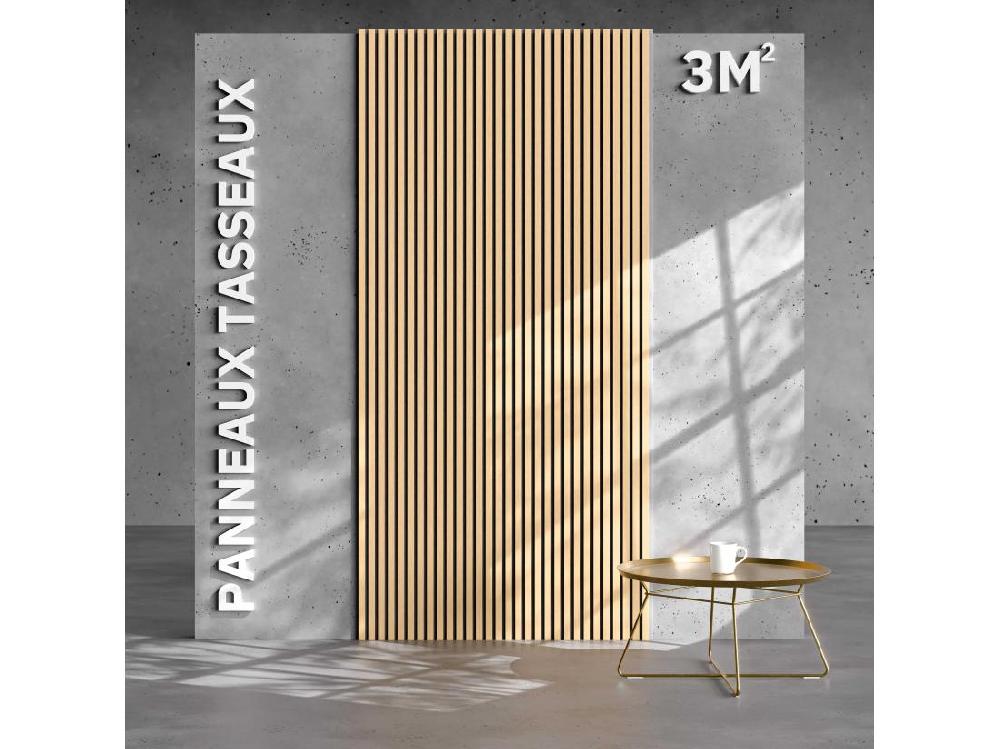 vente unique Lot de 2 Panneaux Tasseaux Bois - Chêne Feutre Blanc - 3 m² 2500 x 600 mm Mon Marché Déco