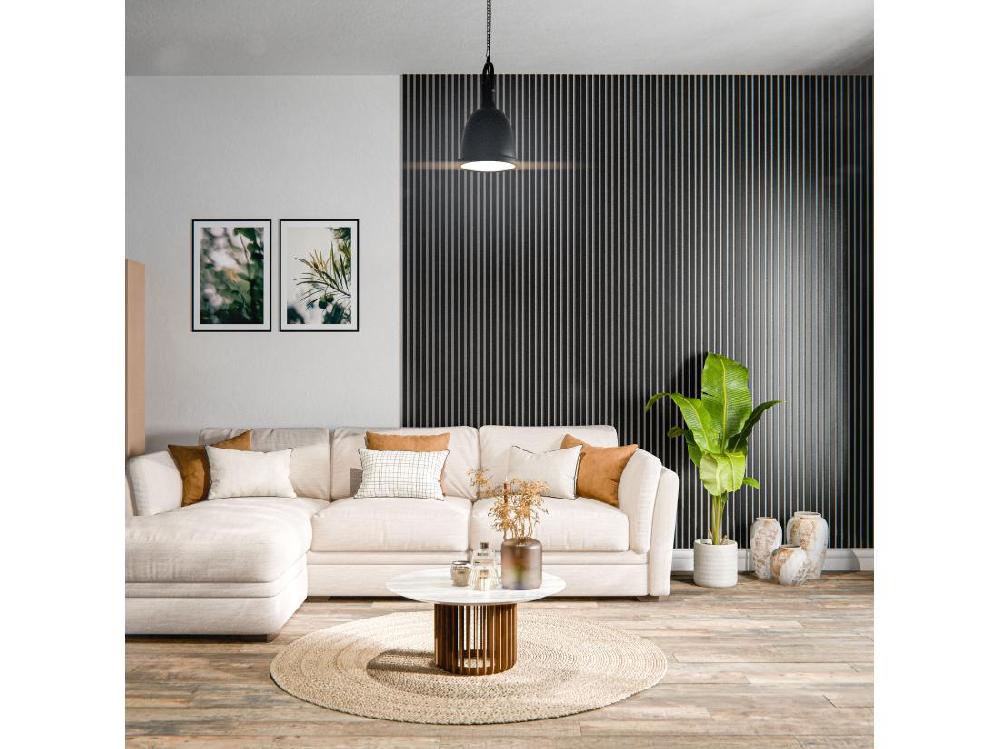 Vente Unique Lot De 2 Panneaux Tasseaux Bois - Noir Feutre Blanc - 2 88 M² 2400 X 600 Mm Mon Marché Déco