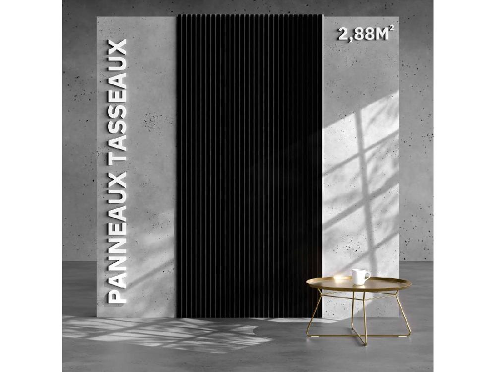 vente unique Lot de 2 Panneaux Tasseaux Bois - Noir Feutre Blanc - 2 88 m² 2400 x 600 mm Mon Marché Déco