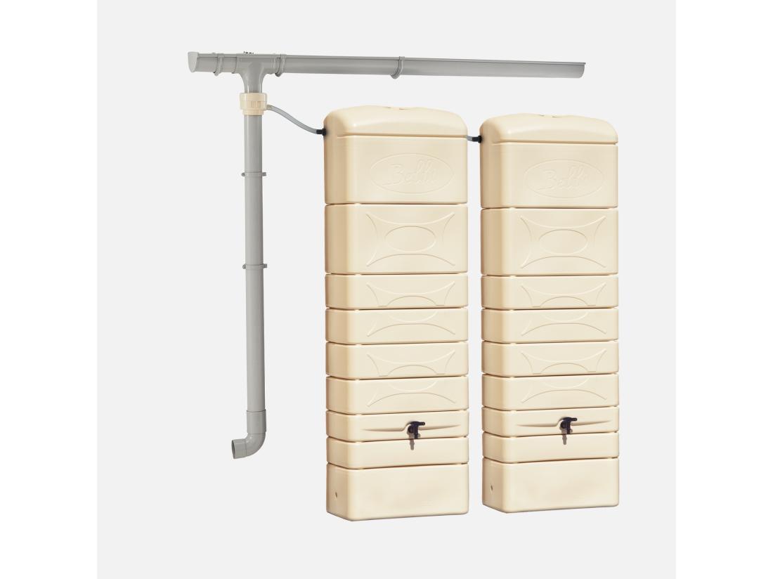 Vente Unique Lot De 2 Récupérateurs D'eau. Mural Chastang 300L Beige Avec Kit Raccord Chéneau Inclus