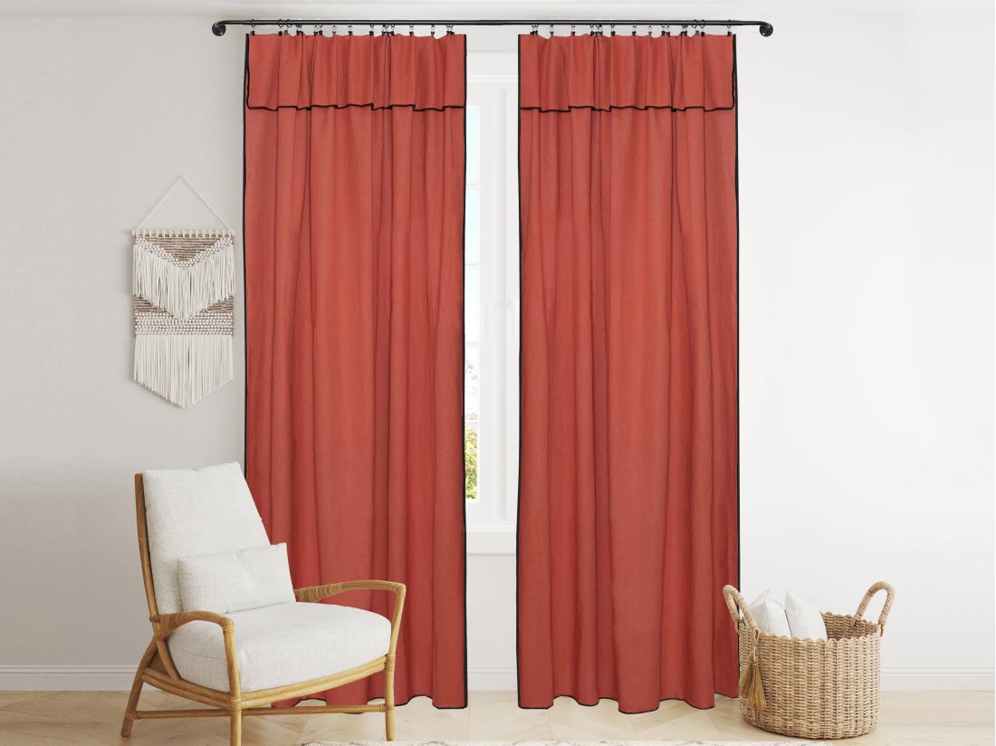 vente unique Lot de 2 rideaux en coton et lin - L. 140 x H. 280 cm - Terracotta - BORINA