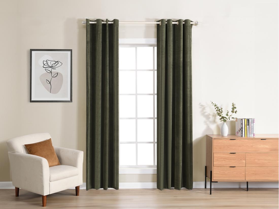 vente unique Lot de 2 rideaux en velours côtelé - L. 140 x H. 260 cm - Vert kaki - ALIVIA