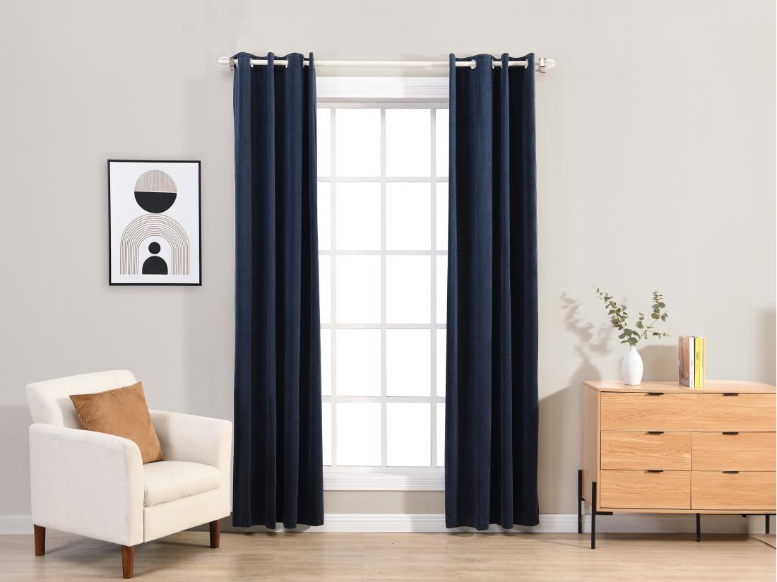 vente unique Lot de 2 rideaux en velours - L. 135 x H. 260 cm - Bleu nuit - KOLAMI