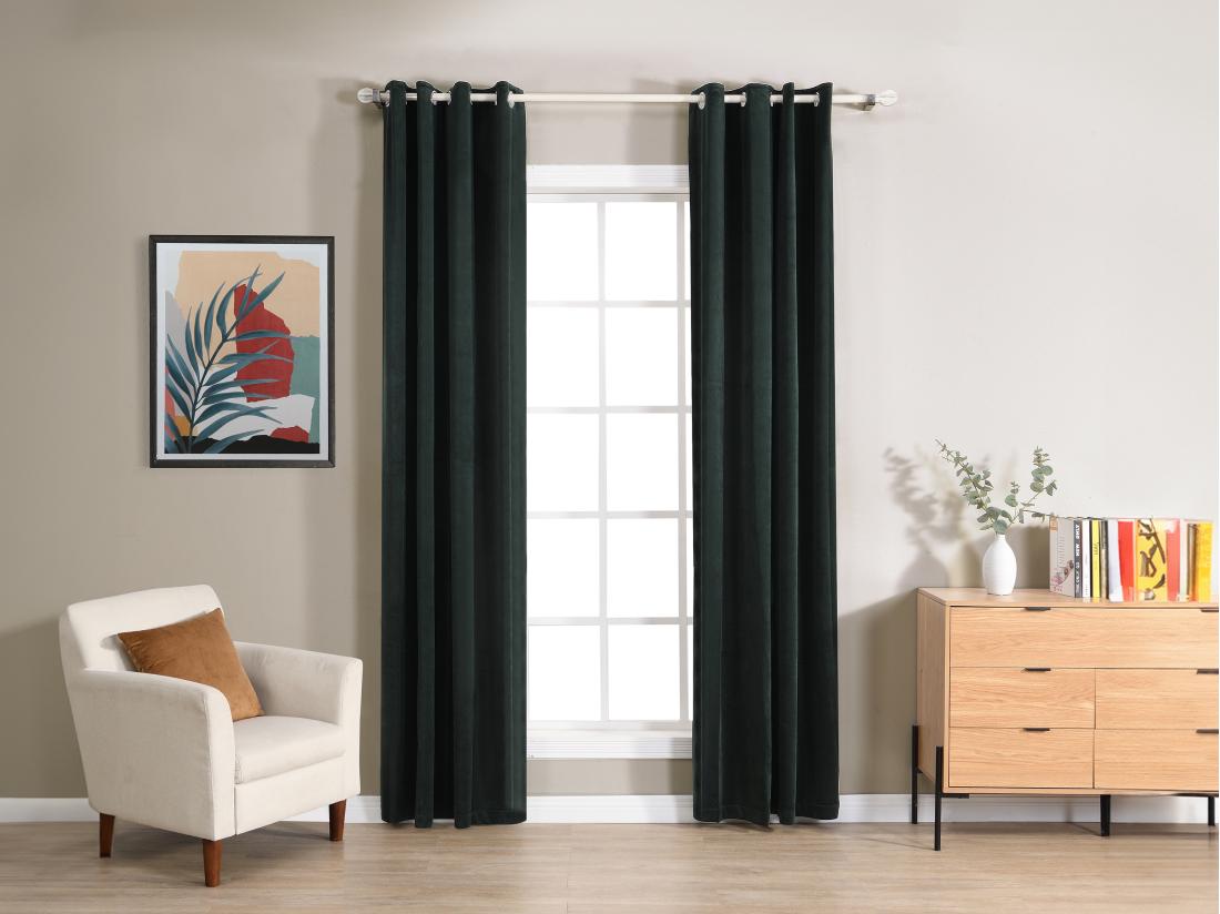 vente unique Lot de 2 rideaux en velours - L. 135 x H. 260 cm - Vert sapin - KOLAMI