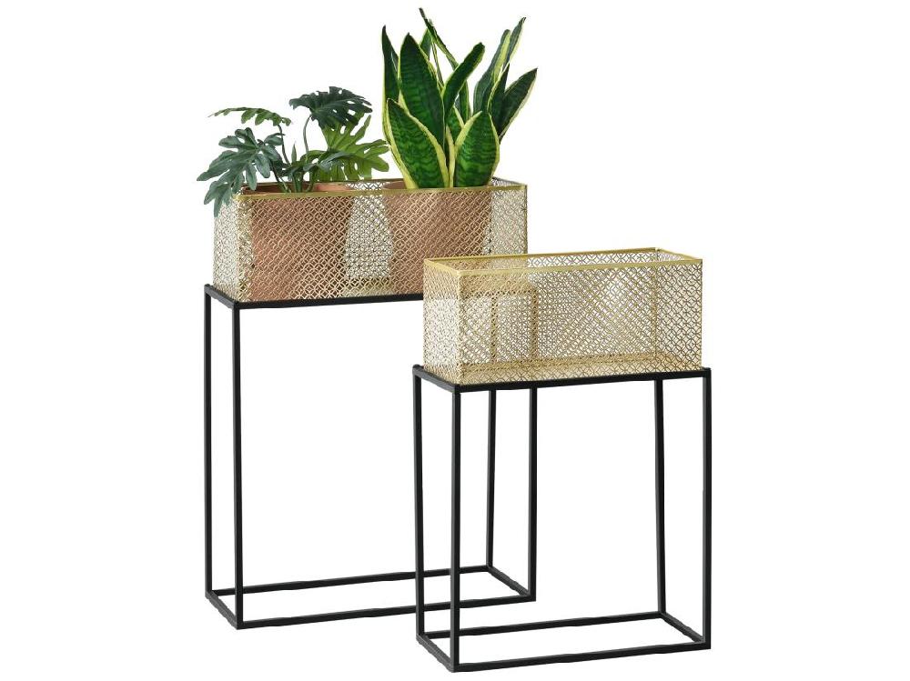 vente unique Lot De 2 Supports De Plante Anderlues Noir Laiton [en.casa]