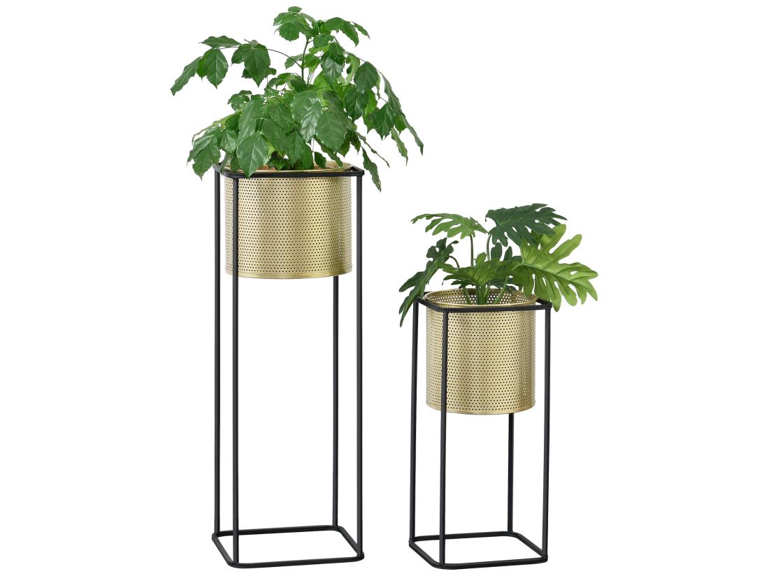 Vente Unique Lot De 2 Supports De Plante Mettet Noir Doré [en.casa]