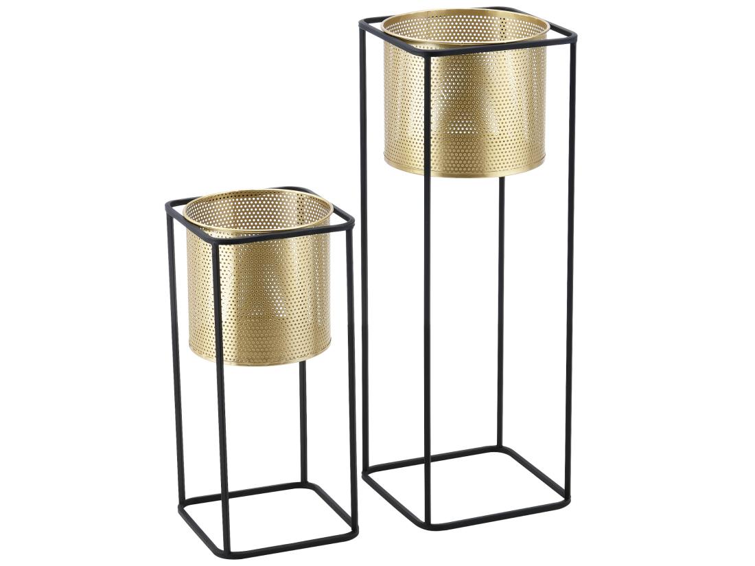 Vente Unique Lot De 2 Supports De Plante Mettet Noir Doré [en.casa]