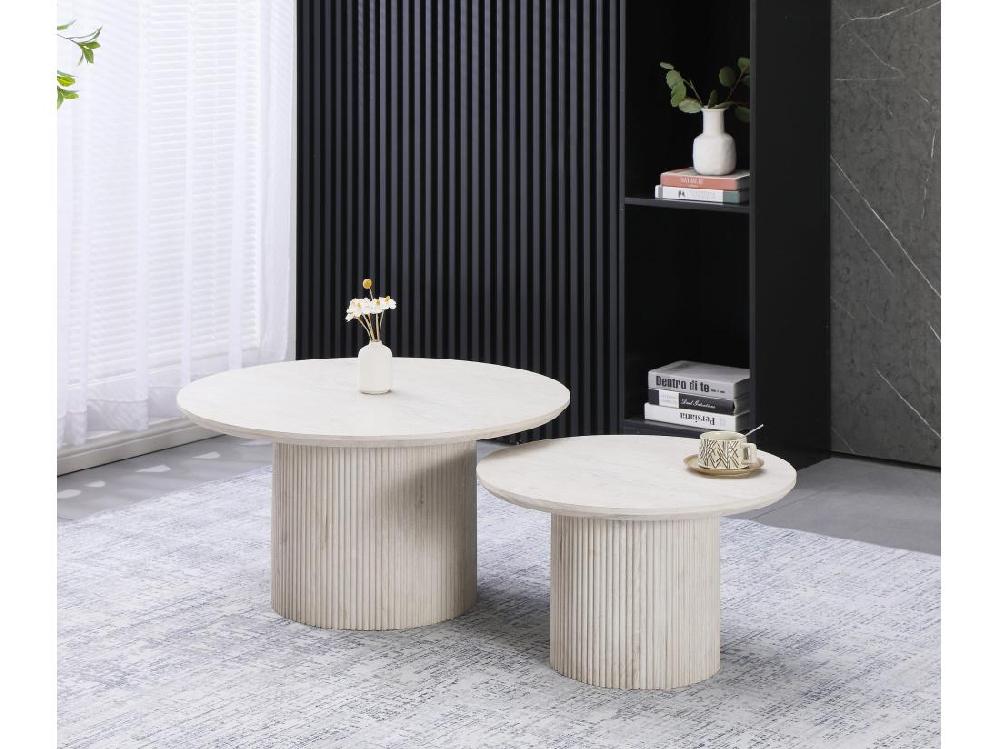 vente unique Lot de 2 tables basses - Effet bois chêne blanc - Bois MDF - ESME