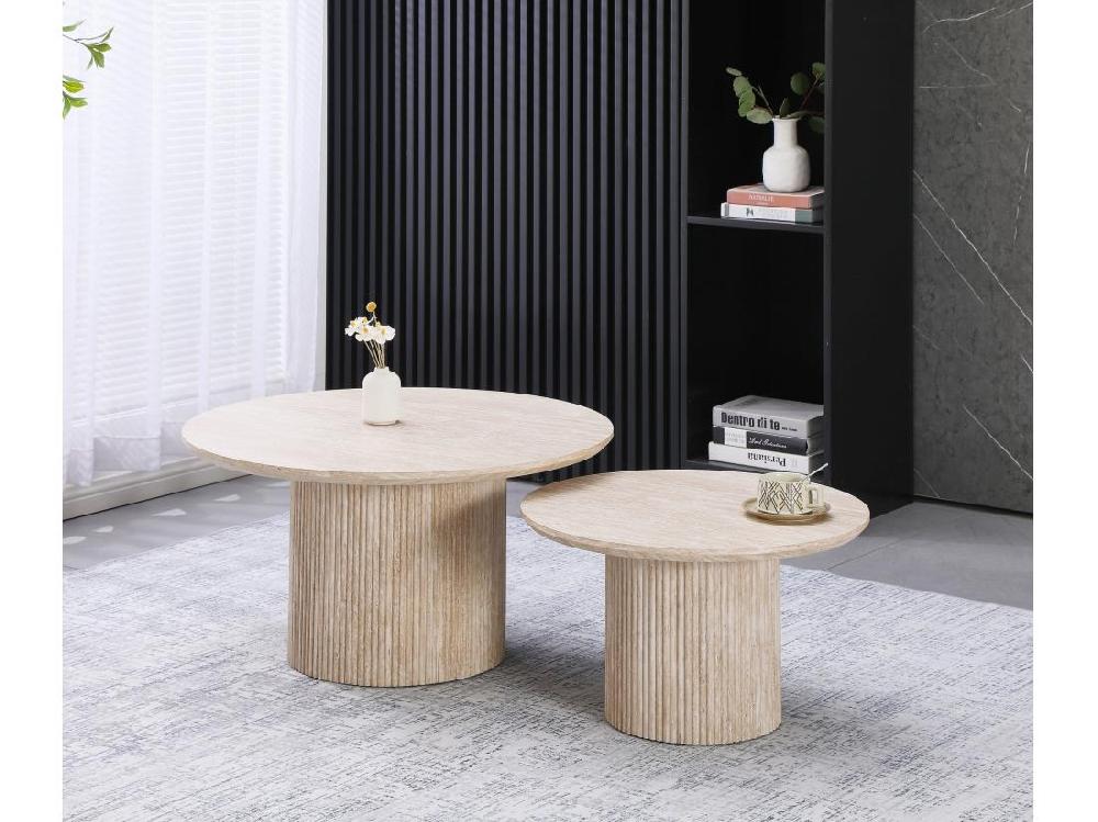 vente unique Lot de 2 tables basses - Effet travertin beige - ESME