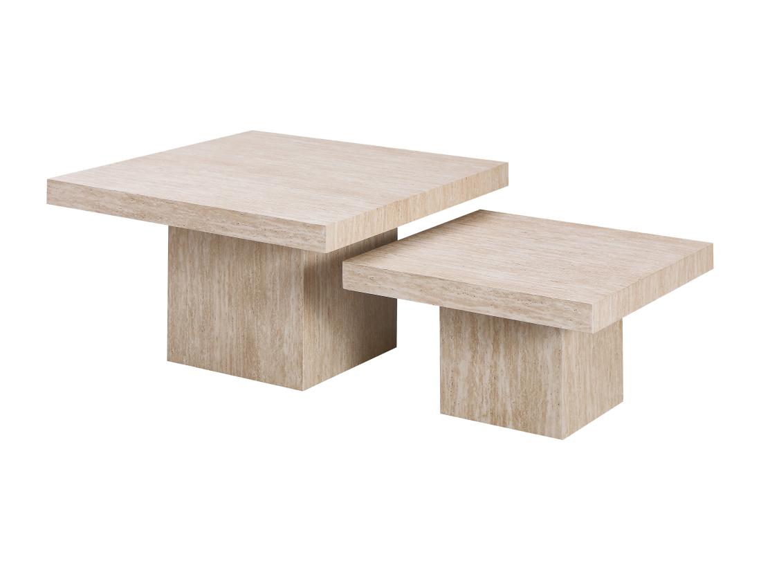 Vente Unique Lot De 2 Tables Basses - Effet Travertin Beige - LILI