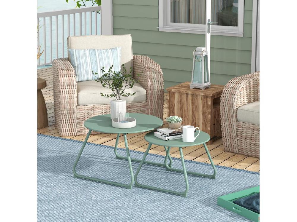 Vente Unique Lot De 2 Tables Basses Gigognes De Jardin Métal époxy Vert