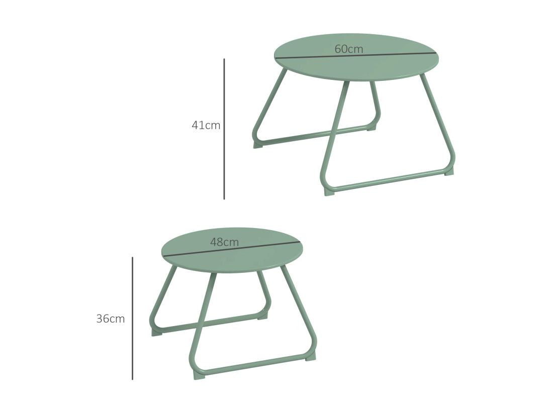 vente unique Lot de 2 tables basses gigognes de jardin métal époxy vert