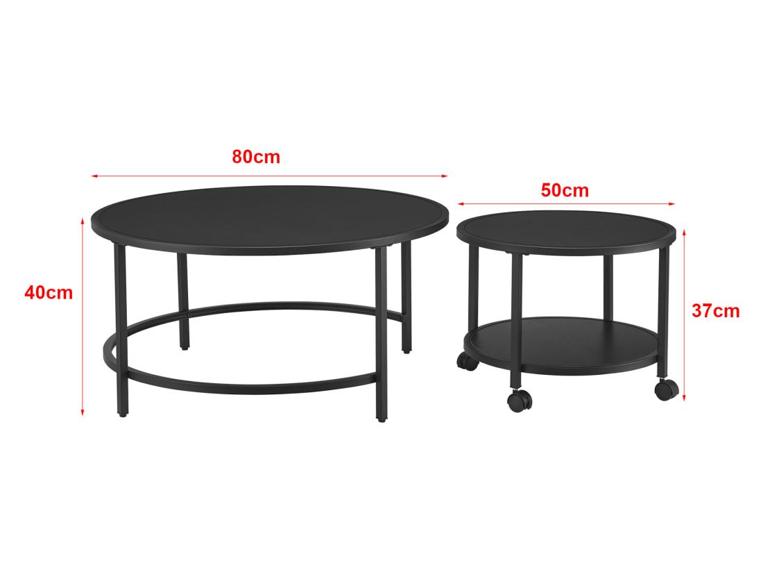 Vente Unique Lot De 2 Tables Basses Værøy Rondes Gigognes à Roulettes Et Espace De Rangement Noir [en.casa]