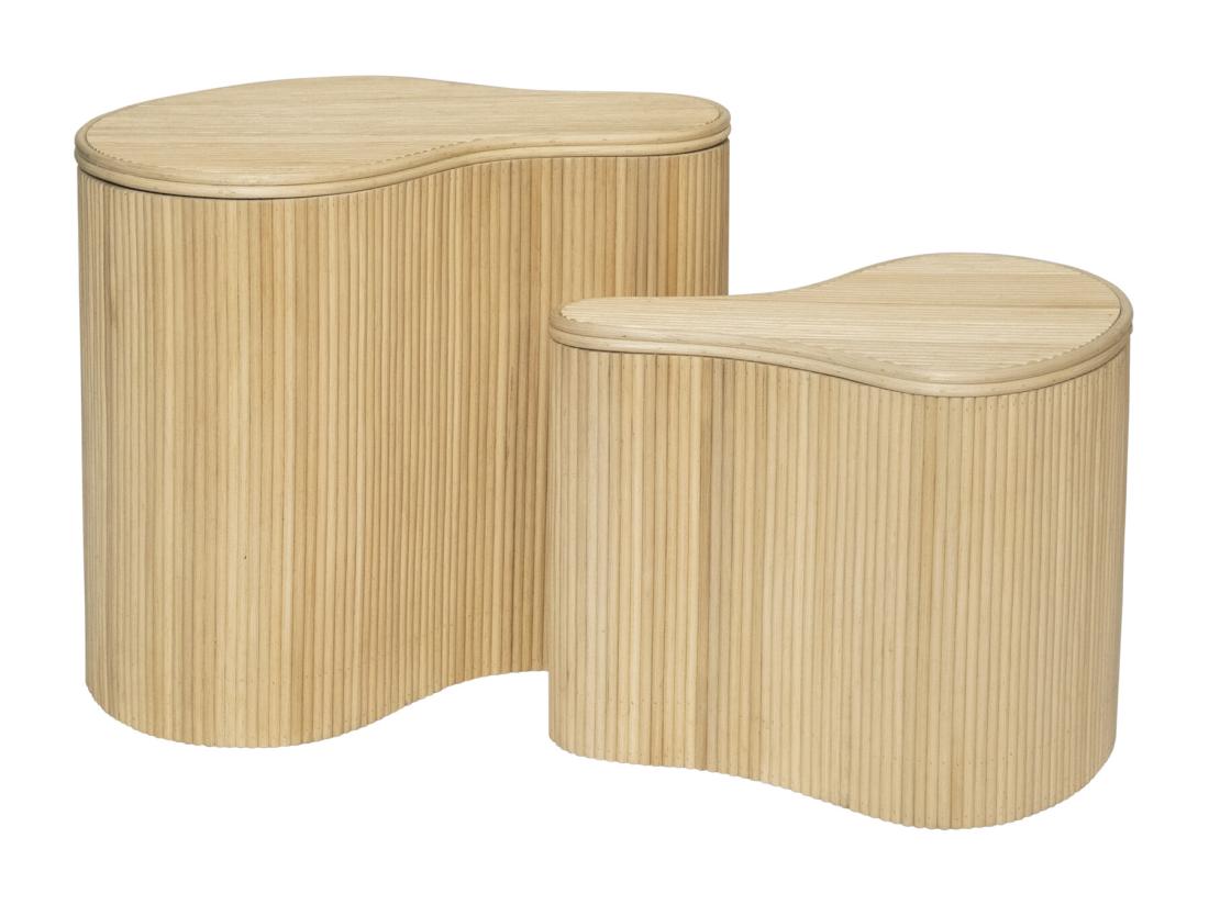 Vente Unique Lot De 2 Tables D'appoint Organiques Avec Rangement - Rotin - L. 52 X P. 40 X H. 45 Cm Et L. 43.5 X P. 30 X H. 33 5 Cm - Naturel Clair - MARSA