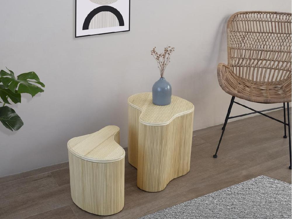 vente unique Lot de 2 tables d'appoint organiques avec rangement - Rotin - L. 52 x P. 40 x H. 45 cm et L. 43.5 x P. 30 x H. 33 5 cm - Naturel clair - MARSA