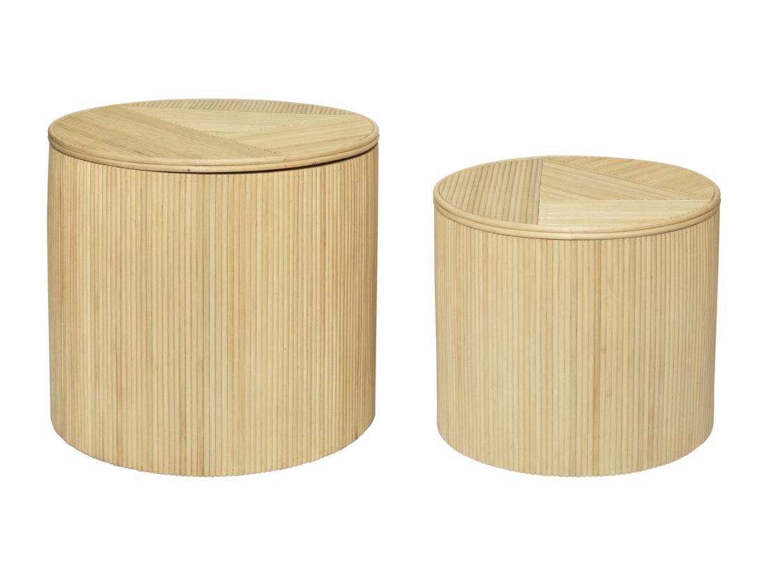 Vente Unique Lot De 2 Tables D'appoint Rondes Avec Rangement - Rotin - D. 50 X H. 46 Cm Et D. 39.5 X H. 36 Cm - Naturel Clair - GABES