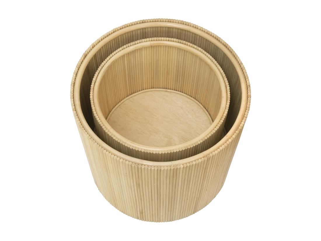 Vente Unique Lot De 2 Tables D'appoint Rondes Avec Rangement - Rotin - D. 50 X H. 46 Cm Et D. 39.5 X H. 36 Cm - Naturel Clair - GABES