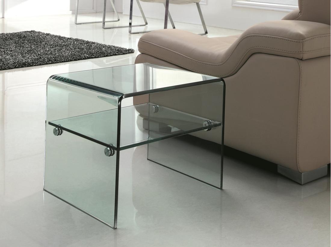 Vente Unique Lot De 2 Tables De Chevet - 1 Niche - Verre Trempé - STILEOS