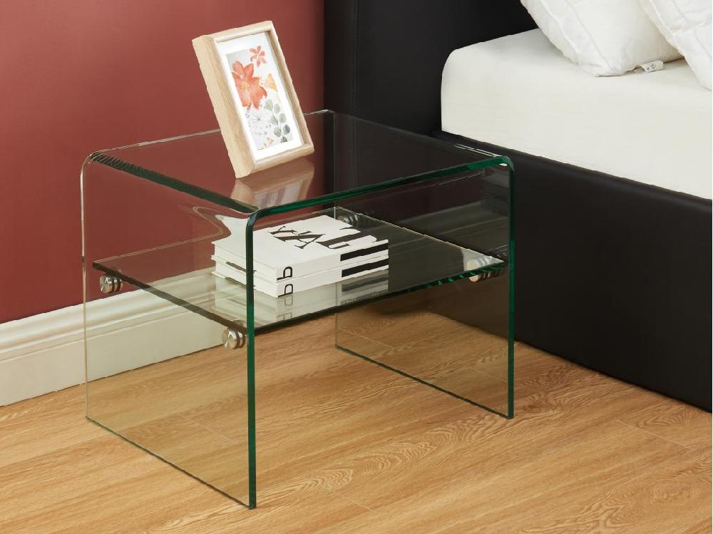 vente unique Lot de 2 tables de chevet - 1 niche - Verre trempé - STILEOS