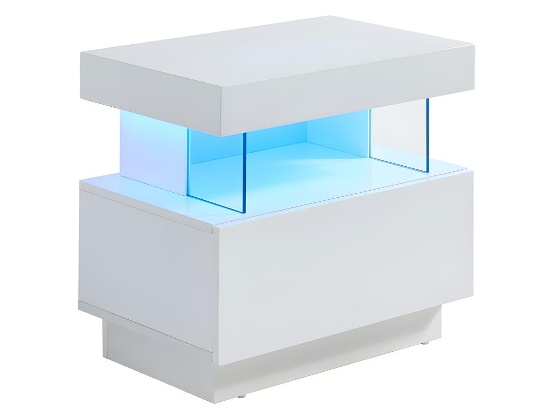 Vente Unique Lot De 2 Tables De Chevet 1 Tiroir Et 1 Niche - Avec LEDs - MDF - Blanc Laqué - FABIO II