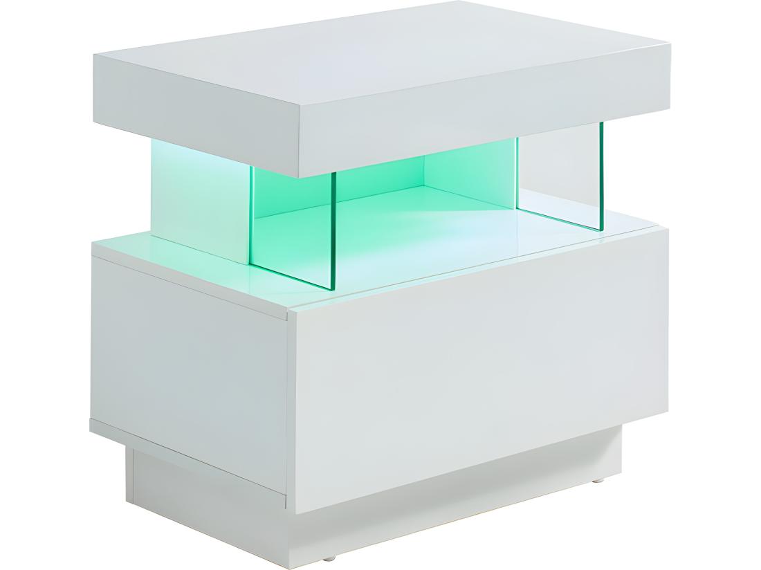 Vente Unique Lot De 2 Tables De Chevet 1 Tiroir Et 1 Niche - Avec LEDs - MDF - Blanc Laqué - FABIO II