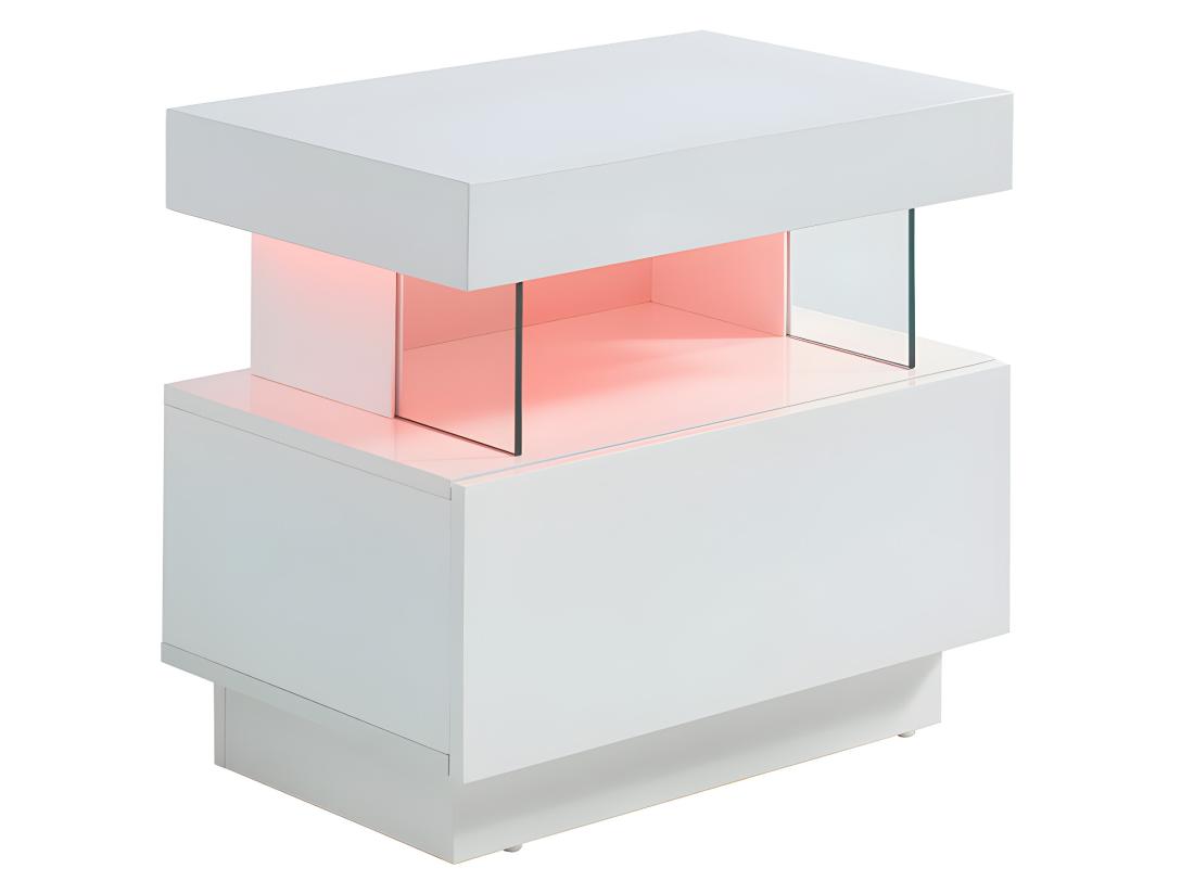 Vente Unique Lot De 2 Tables De Chevet 1 Tiroir Et 1 Niche - Avec LEDs - MDF - Blanc Laqué - FABIO II