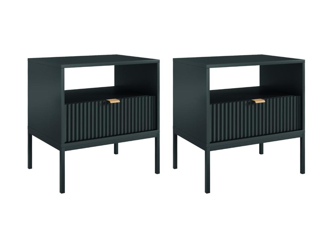 Vente Unique Lot De 2 Tables De Chevet 1 Tiroir Et 1 Niche - Noir - LIOUBA De Pascal Morabito