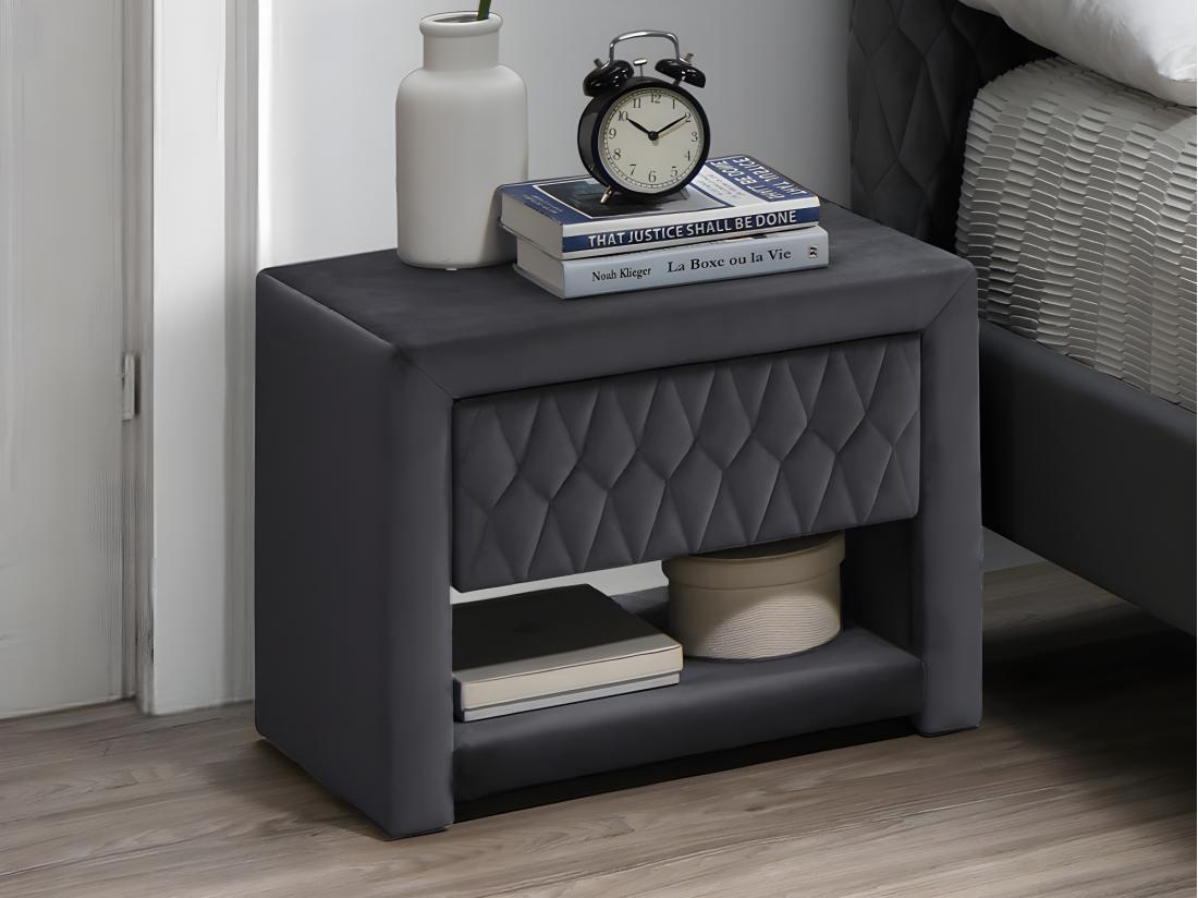 Vente Unique Lot De 2 Tables De Chevet - 1 Tiroir Et 1 Niche - Tissu Velours - Gris - DANIELE