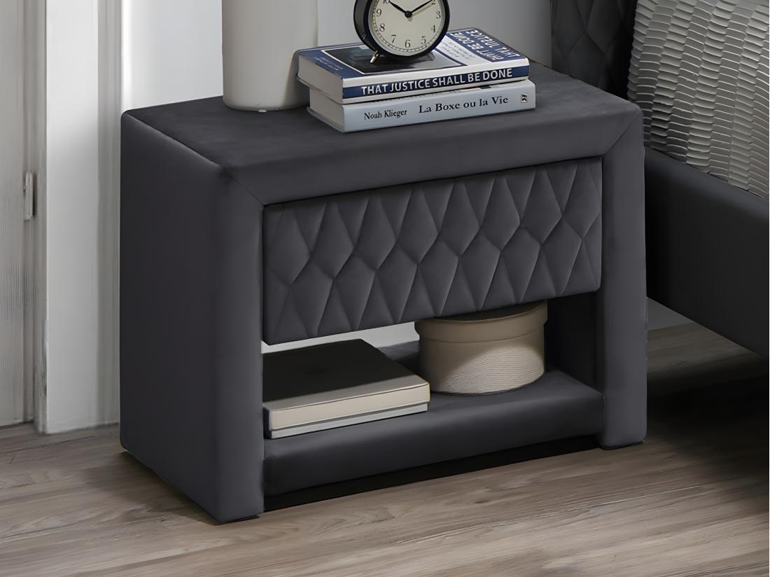 vente unique Lot de 2 tables de chevet - 1 tiroir et 1 niche - Tissu velours - Gris - DANIELE