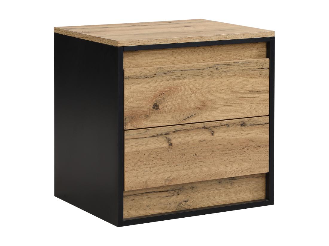 Vente Unique Lot De 2 Tables De Chevet 2 Tiroirs - Avec LEDs - MDF - Coloris : Naturel Et Noir - RUKALO