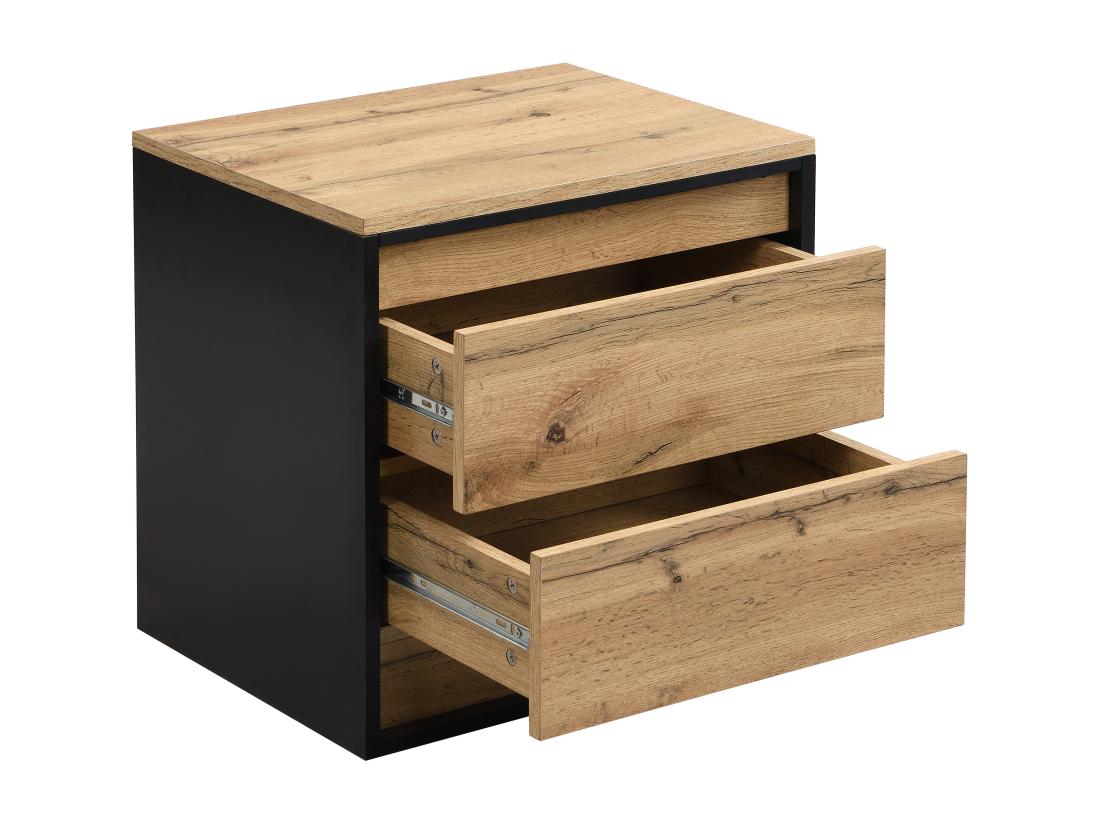 Vente Unique Lot De 2 Tables De Chevet 2 Tiroirs - Avec LEDs - MDF - Coloris : Naturel Et Noir - RUKALO