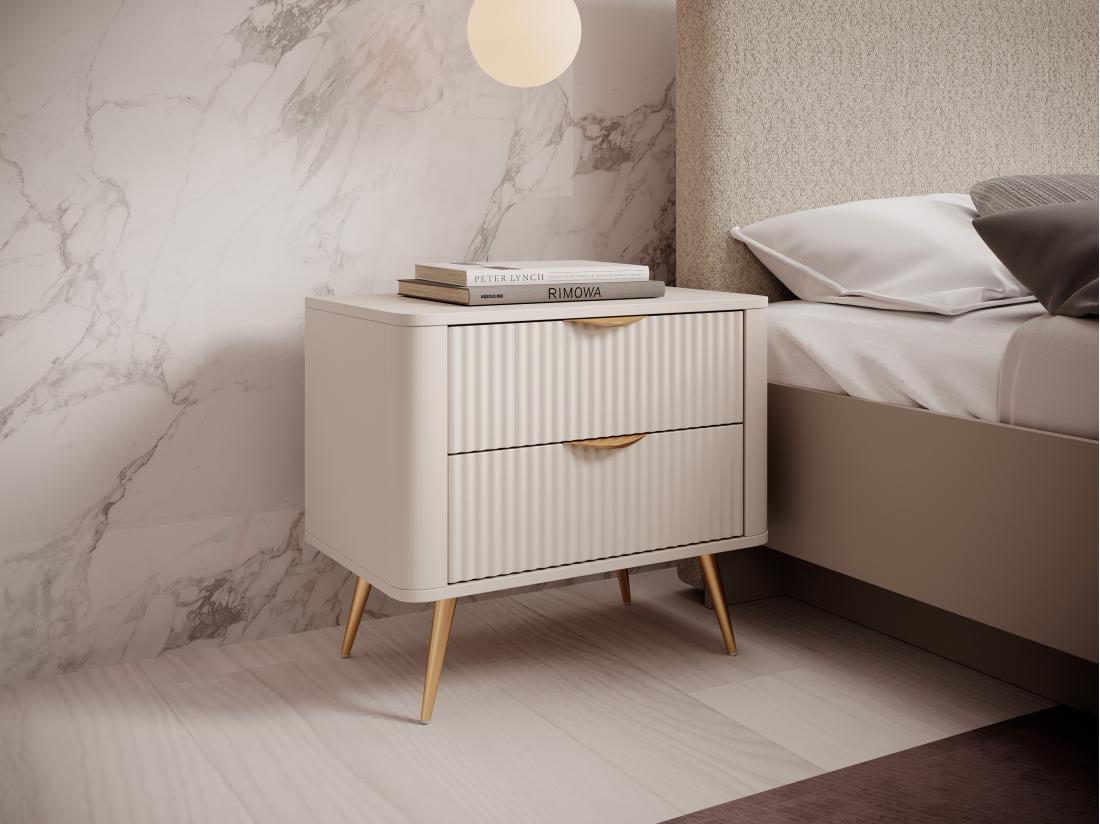 vente unique Lot de 2 tables de chevet - 2 tiroirs - Beige et doré - ELONARIA de Pascal Morabito