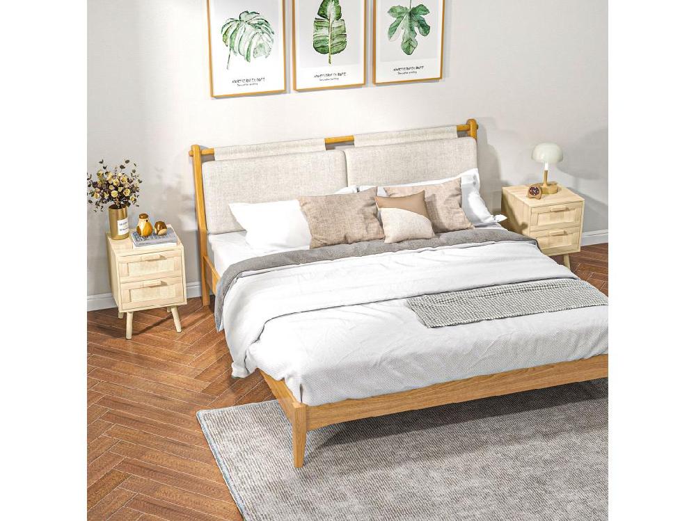 Vente Unique Lot De 2 Tables De Chevet 2 Tiroirs Chacune Cannage Rotin Bois Panneaux Aspect Bois Clair