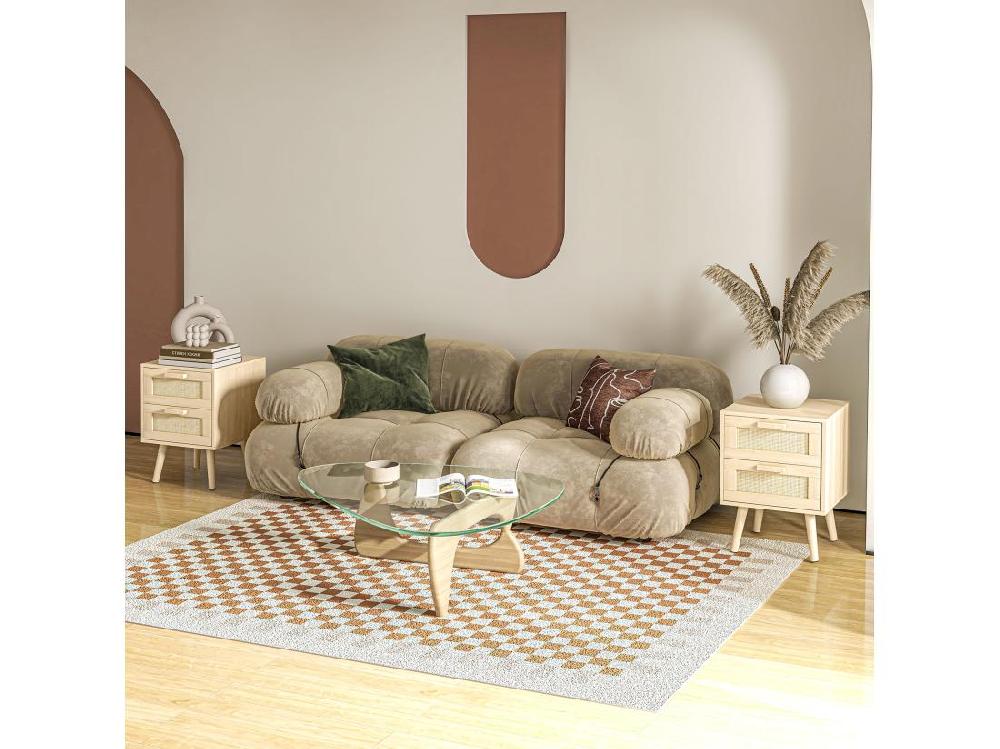 Vente Unique Lot De 2 Tables De Chevet 2 Tiroirs Chacune Cannage Rotin Bois Panneaux Aspect Bois Clair