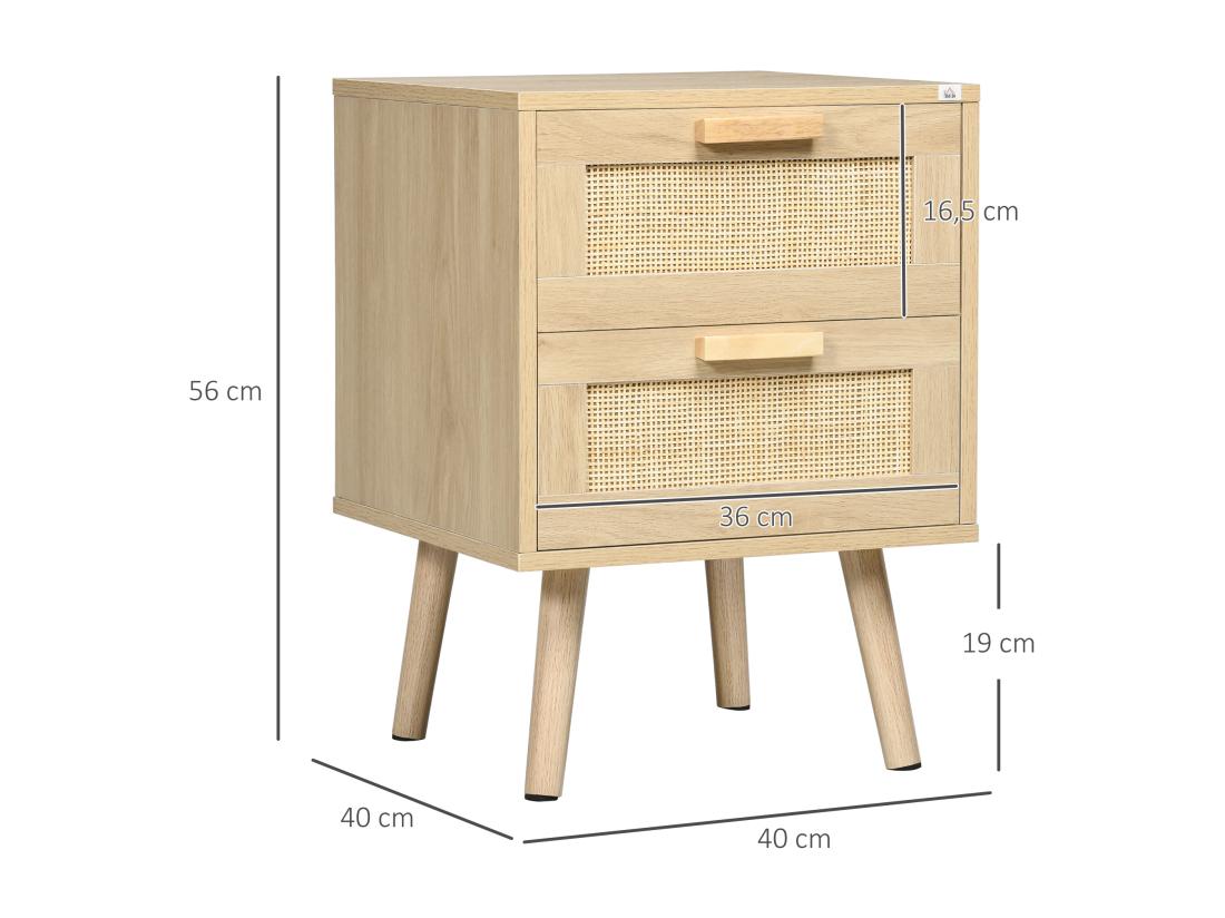 vente unique Lot de 2 tables de chevet 2 tiroirs chacune cannage rotin bois panneaux aspect bois clair