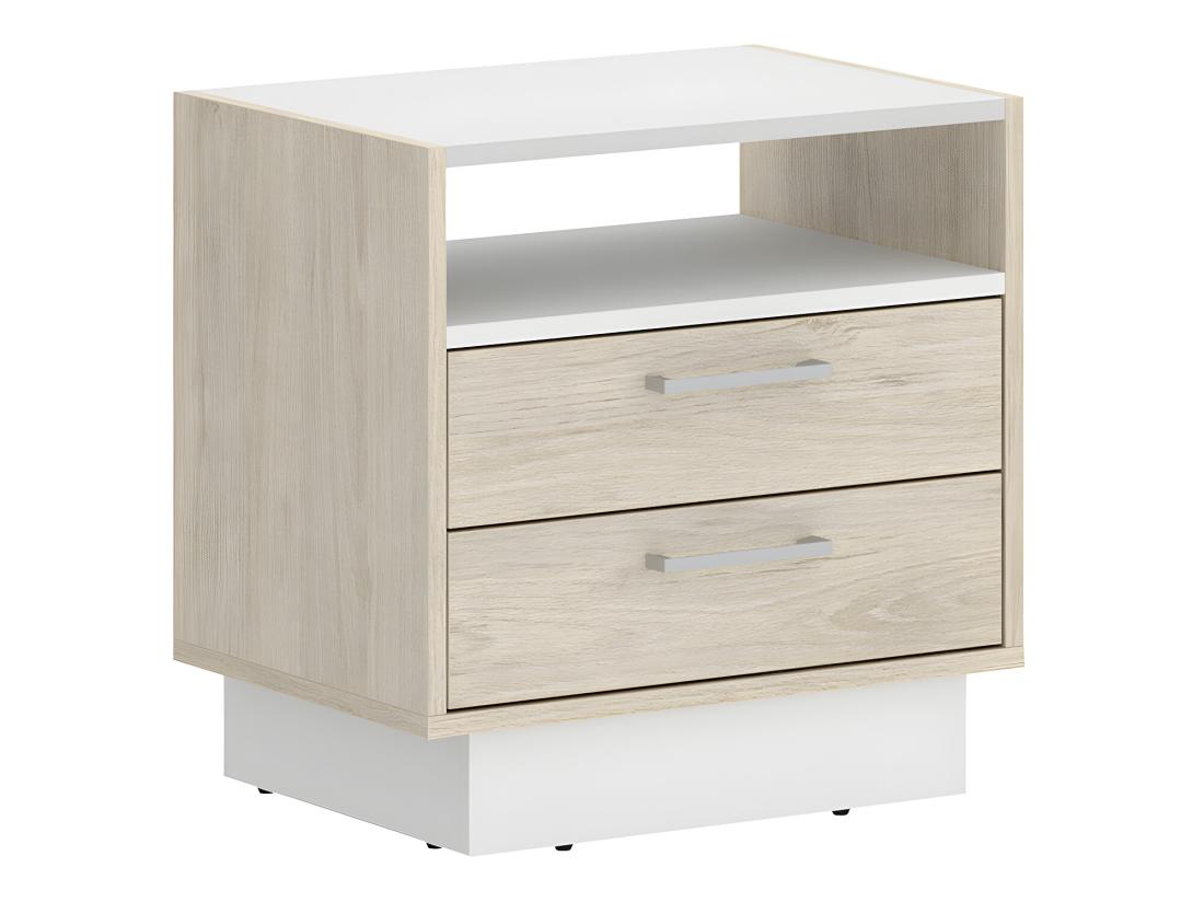 Vente Unique Lot De 2 Tables De Chevet 2 Tiroirs Et 1 Niche - Coloris : Naturel Et Blanc - LEANDRE