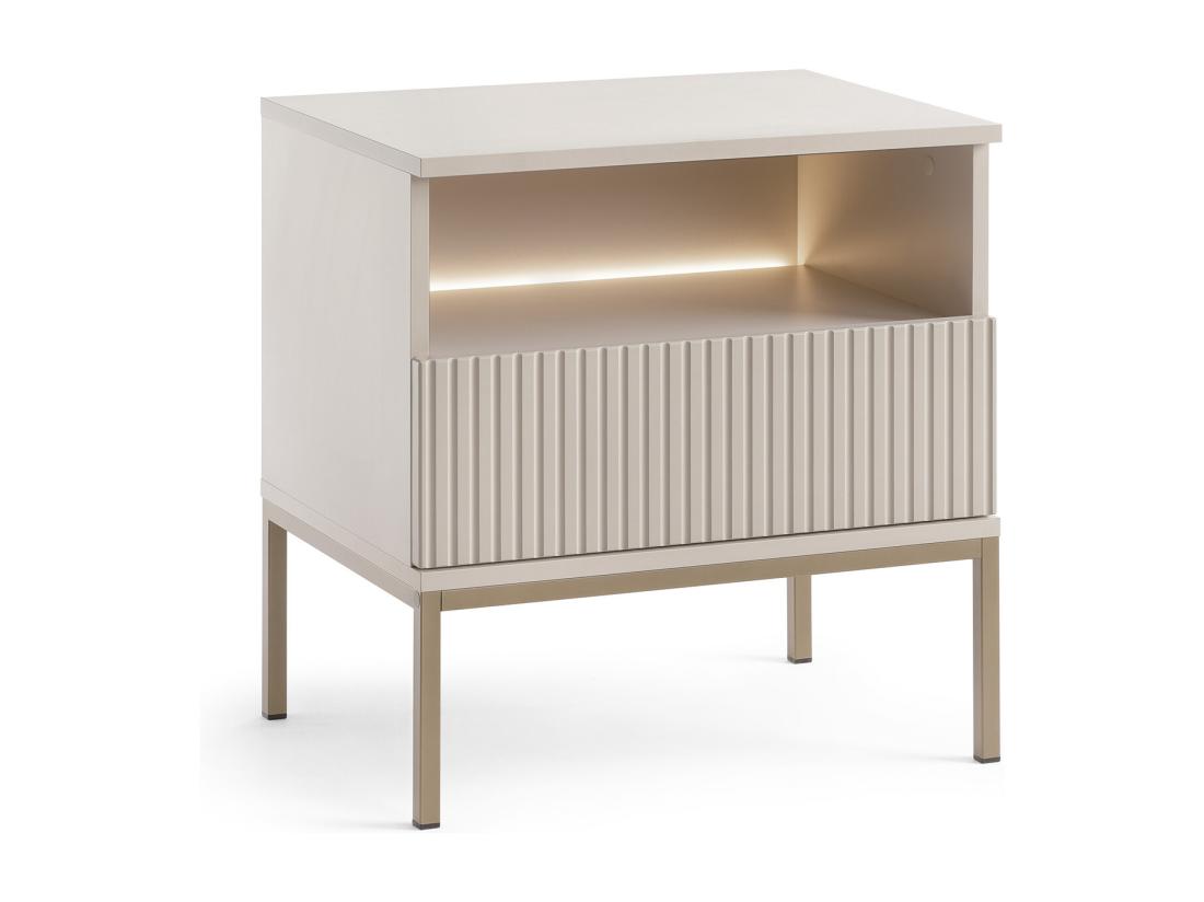 Vente Unique Lot De 2 Tables De Chevet Avec 1 Tiroir Et 1 Niche - Avec LEDs - MDF Et Verre Fumé - Beige - OVILA