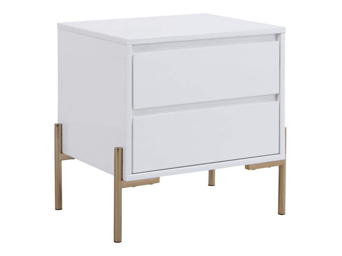 Vente Unique Lot De 2 Tables De Chevet Avec 2 Tiroirs - MDF Et Métal - Blanc Laqué Et Doré - KORASA De Pascal Morabito