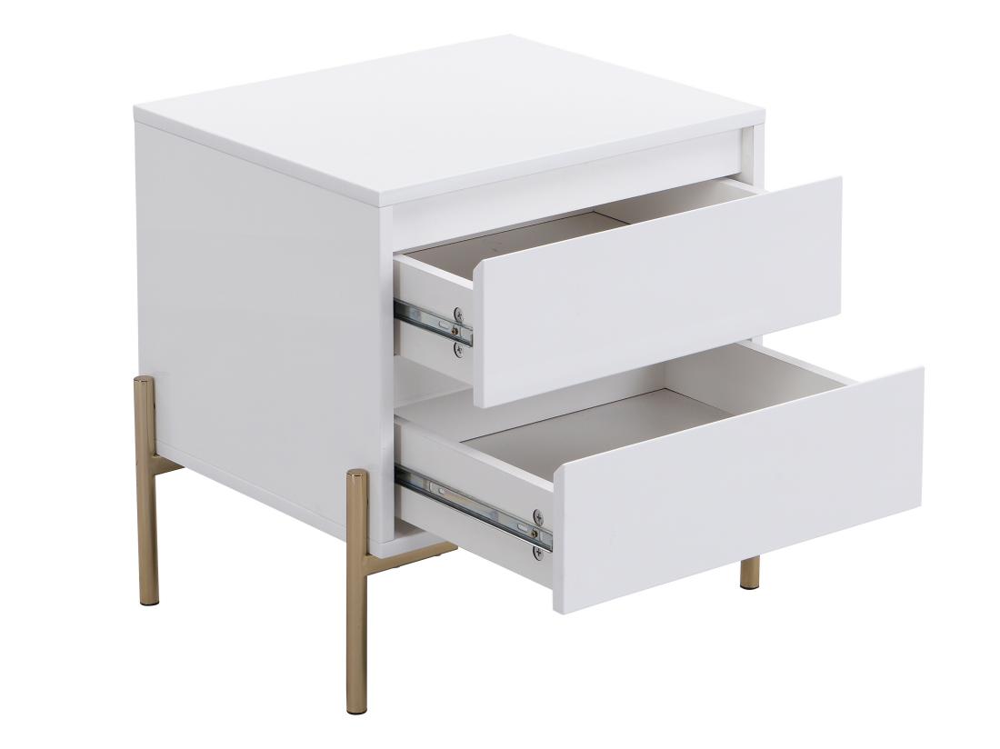Vente Unique Lot De 2 Tables De Chevet Avec 2 Tiroirs - MDF Et Métal - Blanc Laqué Et Doré - KORASA De Pascal Morabito