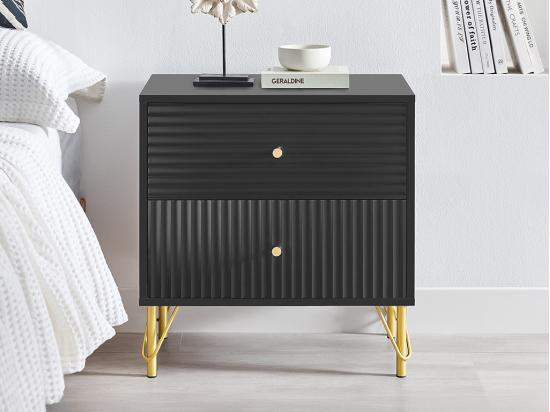vente unique Lot de 2 tables de chevet avec 2 tiroirs - Noir - LUREO