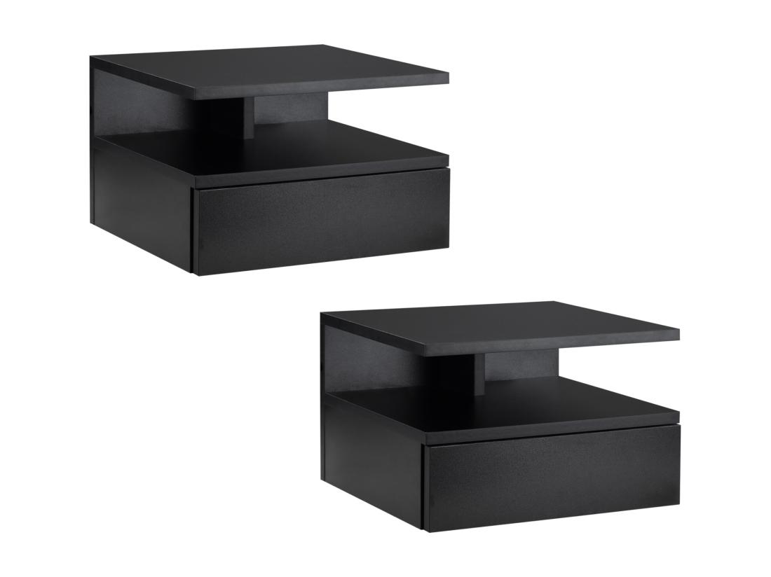 Vente Unique Lot De 2 Tables De Chevet Murales - Lot De 2 Tables De Nuit - Tiroir Coulissant Niche Et Plateau - Panneau Particules Noir
