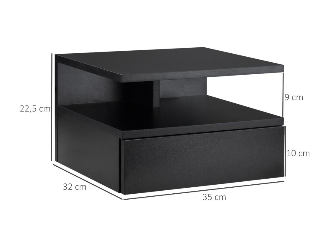 Vente Unique Lot De 2 Tables De Chevet Murales - Lot De 2 Tables De Nuit - Tiroir Coulissant Niche Et Plateau - Panneau Particules Noir