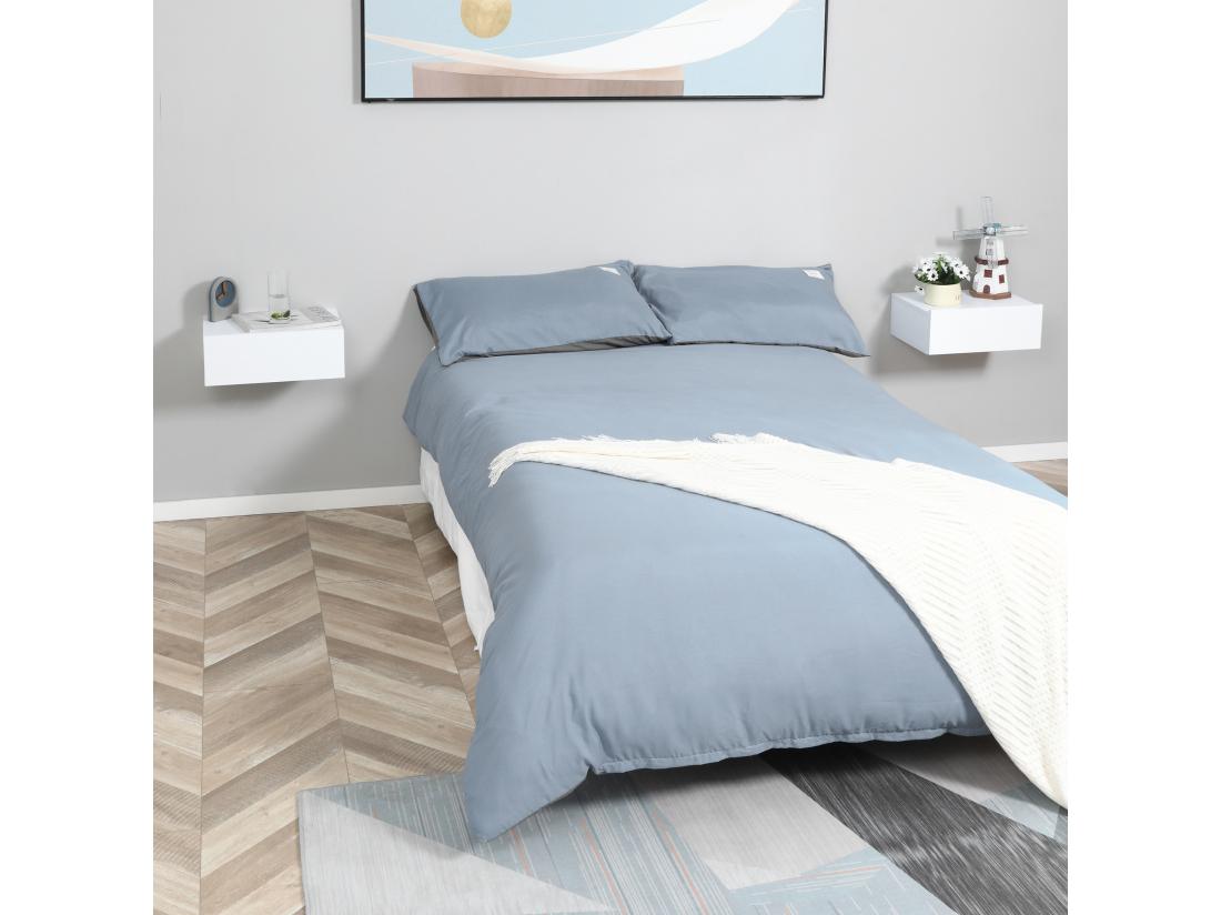 Vente Unique Lot De 2 Tables De Chevet Murales - Lot De 2 Tables De Nuit - Tiroir Coulissant Plateau - Panneaux Particules Blanc